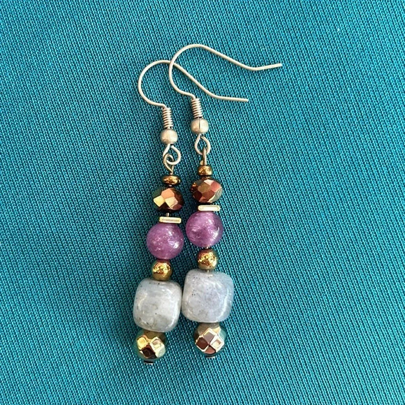 💜 Handmade labradorite + lepidolite + hematite earrings ✨ - Picture 1 of 4